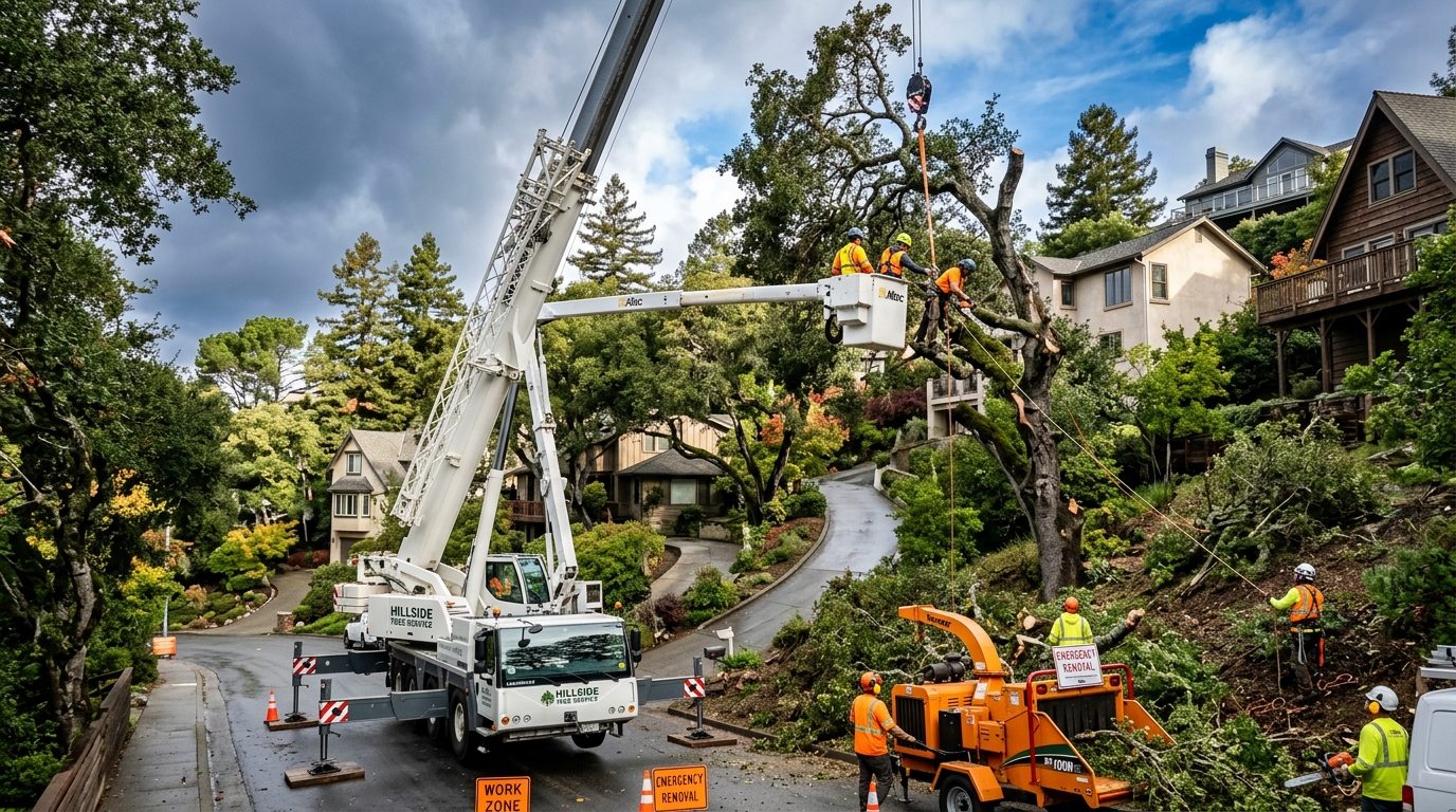 Commercial crane and bucket truck equipment ready for emergency dispatch in McKeesport